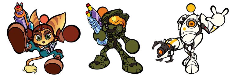 Ratchet, Masterchief e P-Body.