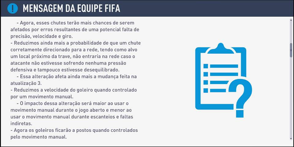 Nota de Atualização FIFA 19