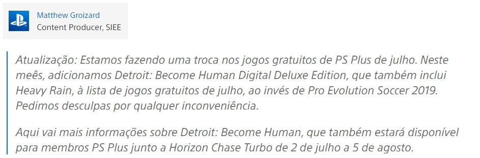 Alteração PES 2019 para Detroit Become Human