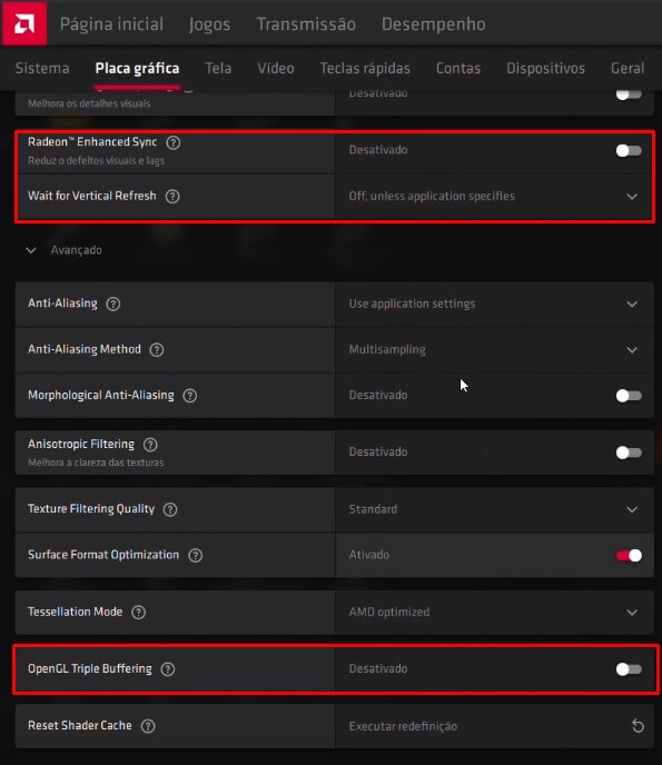Radeon Control Panel - Configurações - FIFA